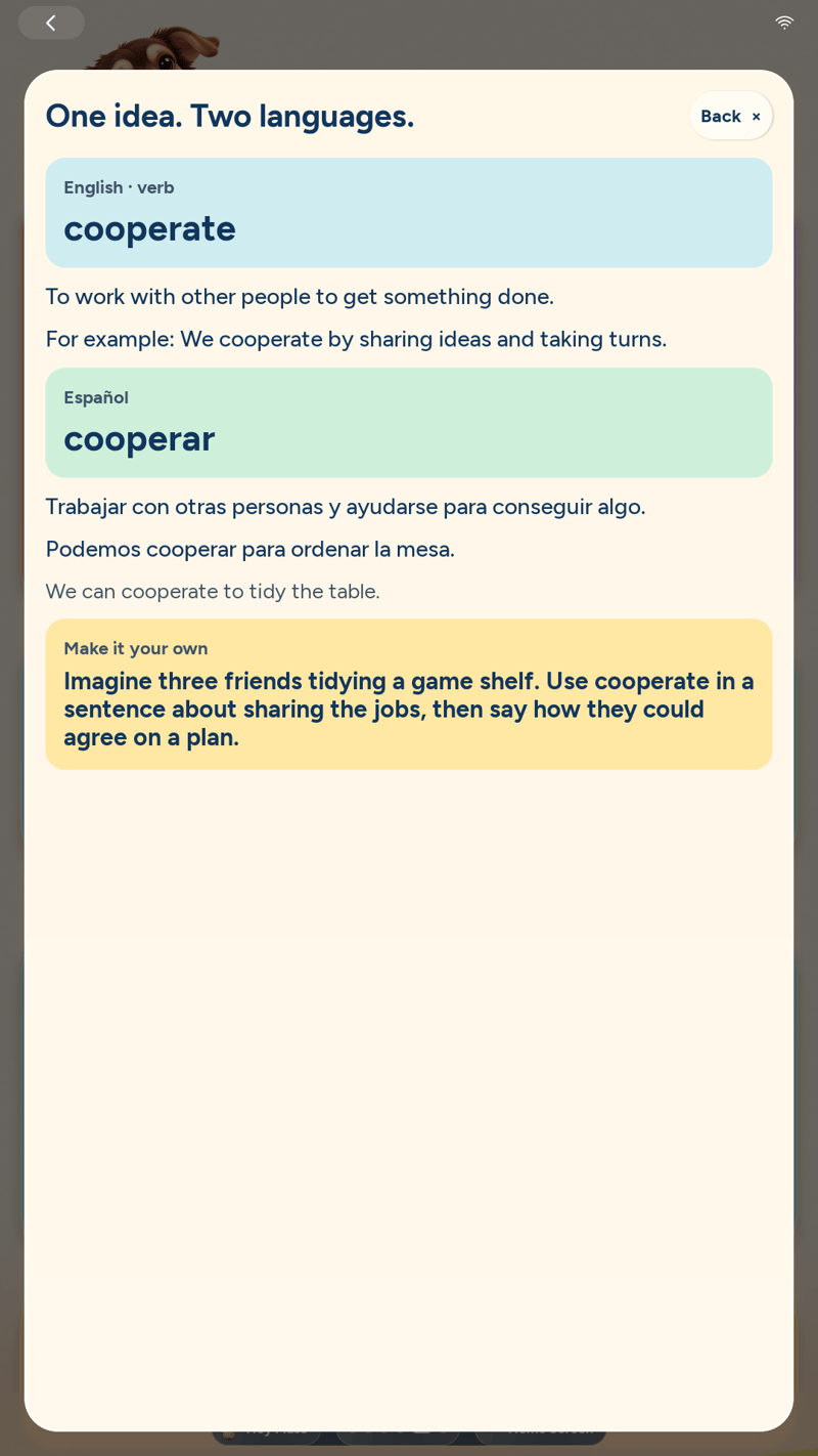Actual bilingual lesson in the native portrait viewport