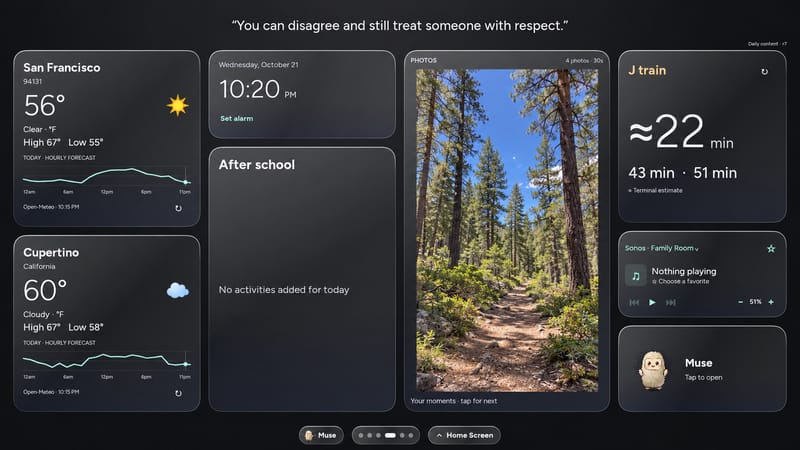 The finished Your day dashboard, shown in a privacy-edited device capture